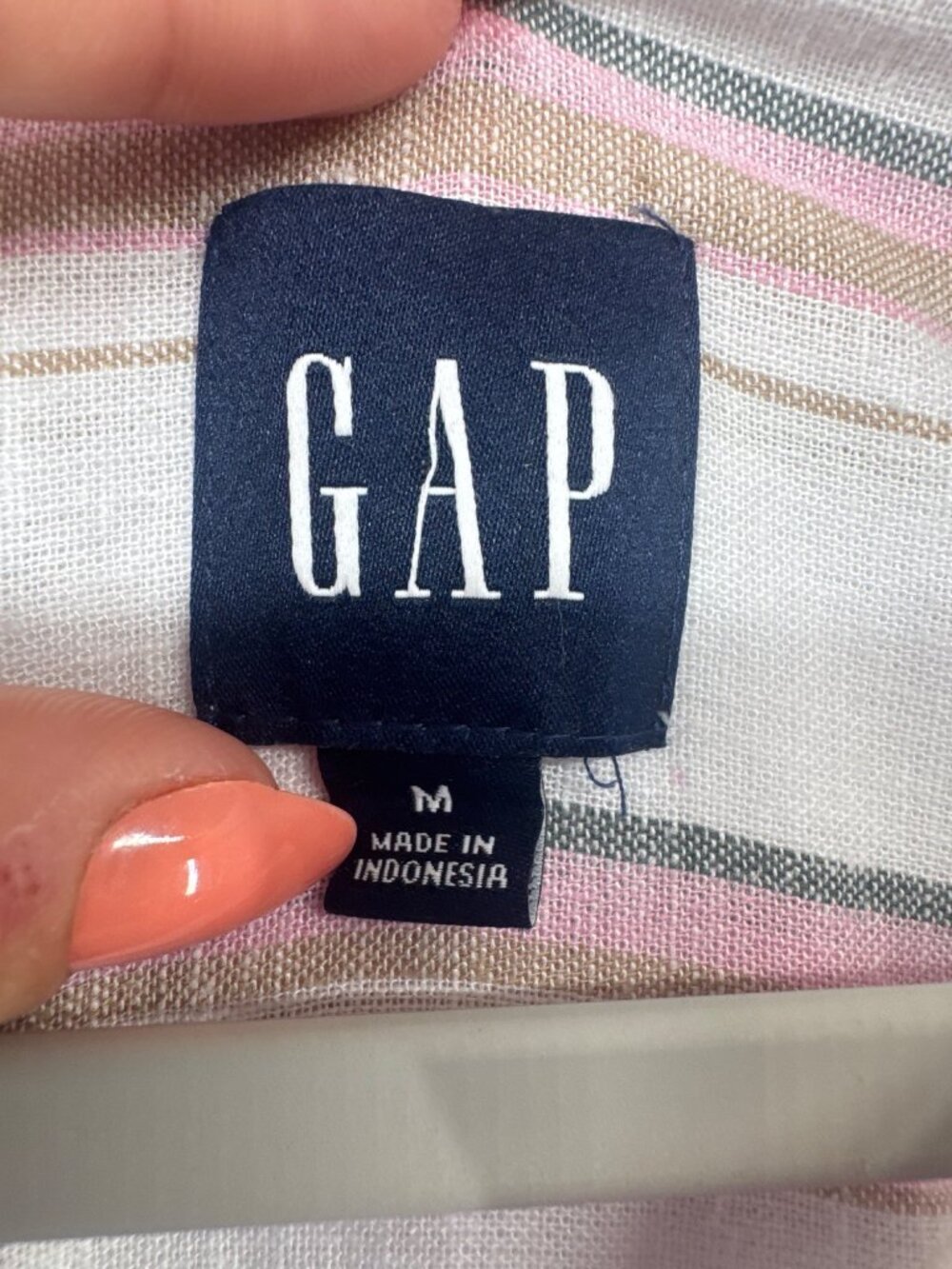 Gap Women Button Shirt Sz M White/Pink Stripe Linen Blend Classic Beachy Coastal - Picture 4 of 11